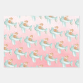 水彩キツネバニー&マウス飛んでいる飛行機 ラッピングペーパーシート (正面3)