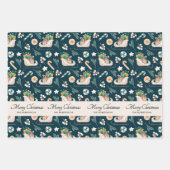 水彩キツネパターンメリークリスマスモノグラム ラッピングペーパーシート (正面2)