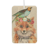 水彩キツネフローラのコレージパーソナライズされた名 カーエアーフレッシュナー (正面)