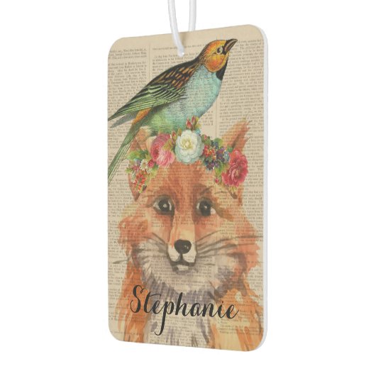 水彩キツネフローラのコレージパーソナライズされた名 カーエアーフレッシュナー (左)