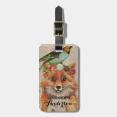 水彩キツネフローラのコレージパーソナライズされた名 ラゲッジタグ (正面縦)