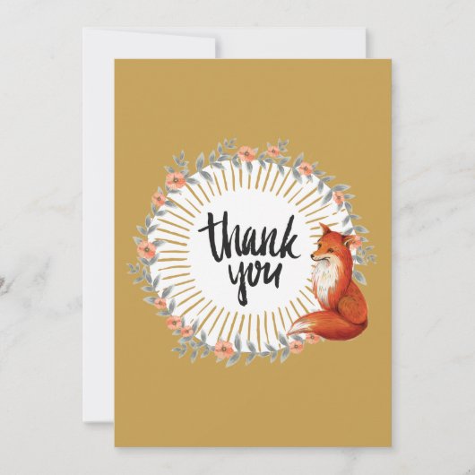 水彩キツネフローラリースサンキューカード サンキューカード (正面)