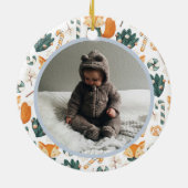 水彩キツネブルーベビー初めてのクリスマス セラミックオーナメント (裏面)