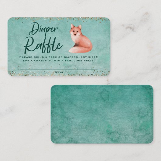 水彩キツネベビーシャワーおむつラッフルチケット エンクロージャーカード (正面/裏面)