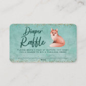 水彩キツネベビーシャワーおむつラッフルチケット エンクロージャーカード (正面)