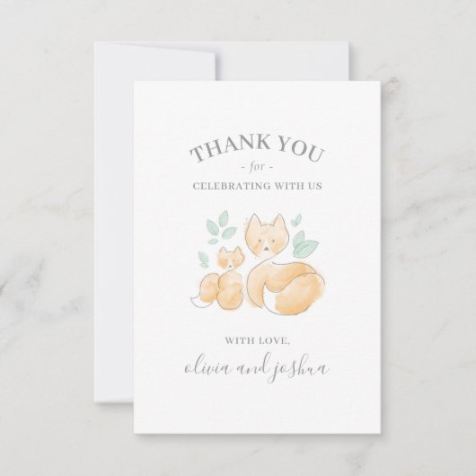 水彩キツネベビーシャワーサンキューカード 出欠カード (正面)