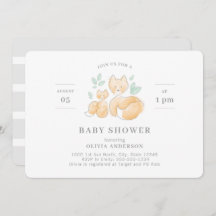 水彩キツネベビーシャワー招待状