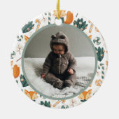 水彩キツネベビー初めてのクリスマス緑 セラミックオーナメント (裏面)