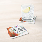 水彩キツネリース神々時間引用文 スクエアペーパーコースター (インサイチュ)