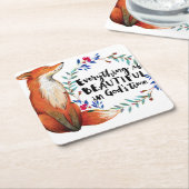 水彩キツネリース神々時間引用文 スクエアペーパーコースター (アングル)