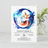 水彩キツネ誕生日編集可能 招待状 (スタンド正面)