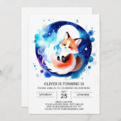 水彩キツネ誕生日編集可能 招待状 (正面/裏面)