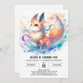 水彩キツネ誕生日 招待状 (正面/裏面)