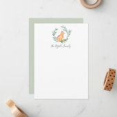 水彩キツネ&緑パーソナライズされた文具 ノートカード (正面/裏面インサイチュ)