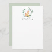 水彩キツネ&緑パーソナライズされた文具 ノートカード (正面/裏面)