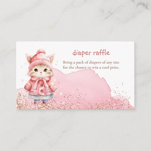 水彩キティ猫ウィンターコートおむつラッフル エンクロージャーカード (正面)