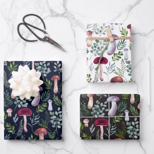 水彩キノコイラストレーション  ラッピングペーパーシート (正面)