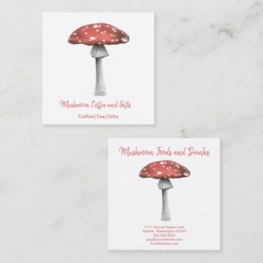 水彩キノコ角名刺 スクエア名刺 (正面/裏面)