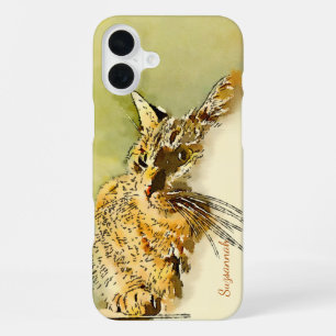 水彩キャットウィスカーピンクハートノーズカスタム iPhone 16 PLUSケース