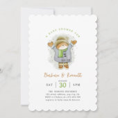 水彩キャットシンプル男女兼用ベビーシャワー 招待状 (正面)