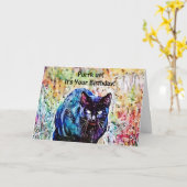 水彩キャットパおもしろいン誕生日カード カード (黄色い花)