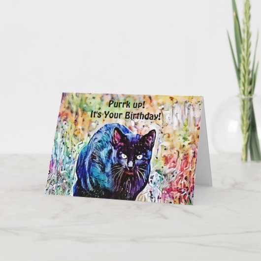 水彩キャットパおもしろいン誕生日カード カード (正面)