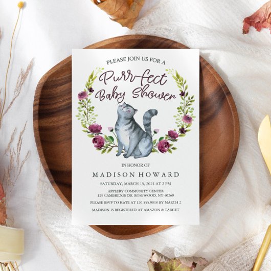 水彩キャットパーフェクトベビーシャワー 招待状