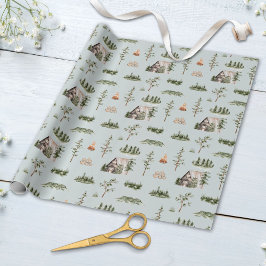 水彩キャビン森林シームレスパターン ラッピングペーパー