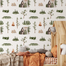 水彩キャビン森林シームレスパターン 壁紙