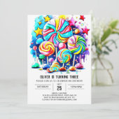 水彩キャンディプリント可能誕生日 招待状 (スタンド正面)