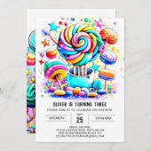 水彩キャンディーランド 誕生日招待状（編集可能） 招待状 (正面/裏面)