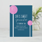 水彩キャンディーロリポップ誕生日パーティーピンク 招待状 (スタンド正面)