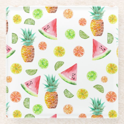 水彩キャンディー果実模様 ガラスコースター (正面)