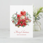 水彩キャンドルとポインセチアのクリスマス シーズンカード (スタンド正面)