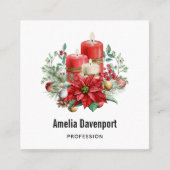 水彩キャンドルとポインセチアのクリスマス スクエア名刺 (正面)