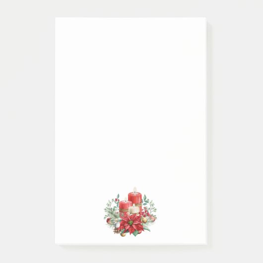 水彩キャンドルとポインセチアのクリスマス ポストイット (正面)
