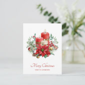 水彩キャンドルとポインセチアのクリスマス ポストカード (スタンド正面)