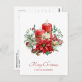 水彩キャンドルとポインセチアのクリスマス ポストカード (正面/裏面)