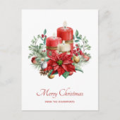 水彩キャンドルとポインセチアのクリスマス ポストカード (正面)