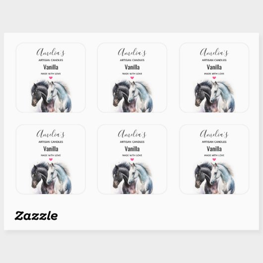 水彩キャンドルビジネスの白黒の馬 スクエアシール (シート)