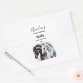 水彩キャンドルビジネスの白黒の馬 スクエアシール (封筒)