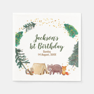 水彩キャンパー1歳誕生日紙ナプキンズ スタンダードカクテルナプキン