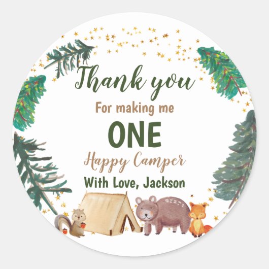 水彩キャンパー1st誕生日サンキューステッカー ラウンドシール (正面)