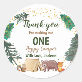 水彩キャンパー1st誕生日サンキューステッカー ラウンドシール