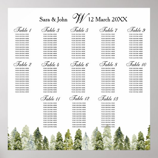 水彩キャンピングパイン素朴シーティングプランポスター ポスター (正面)