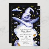 水彩キュートな魔法使いの帽子ベビーシャワー 招待状 (正面/裏面)