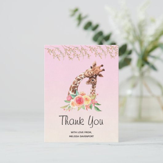 水彩キリン母とベビーありがとうポストカード ポストカード (スタンド正面)