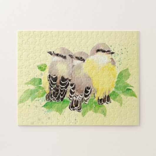 水彩キングバードガーデンバードアート自然 ジグソーパズル (横)