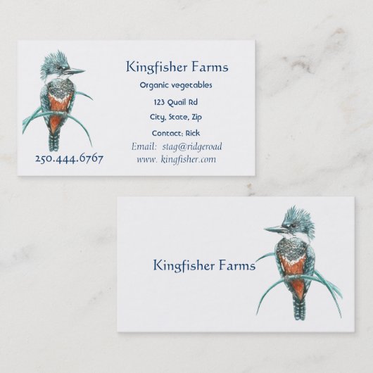 水彩キングフィッシャーオーガニックファーム事業のロゴ 名刺 (正面/裏面)