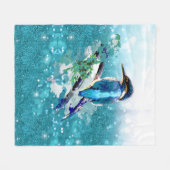 水彩キングフィッシャーバード野生生物自然アート彼女 フリースブランケット (正面(横))